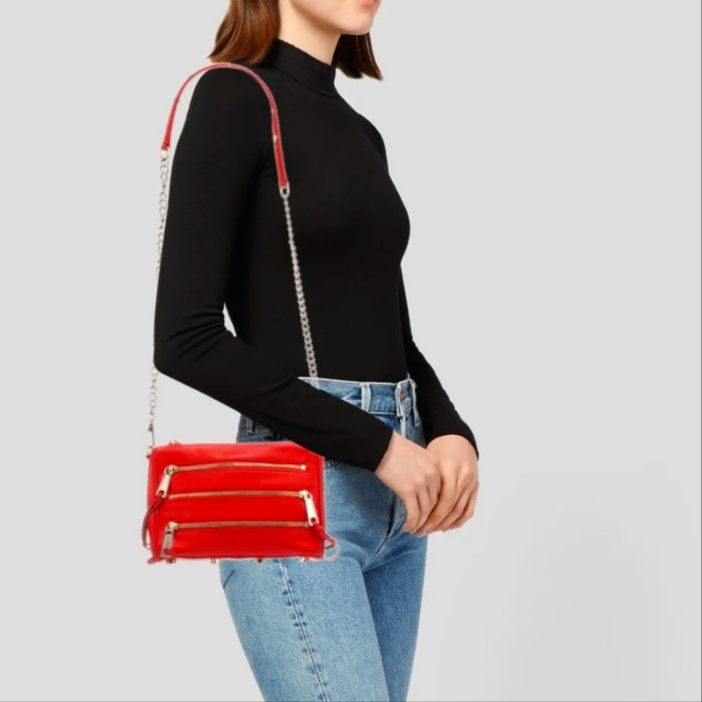 New Rebecca Minkoff Red Leather Crossbody Goldtone Hardware Chain Strap